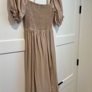 Elegant Long Sleeve Beige Dress